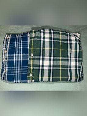 Lot of 2 Eddie Bauer Plaid Button up long sleeve shirts- Cotton- Classic Fit